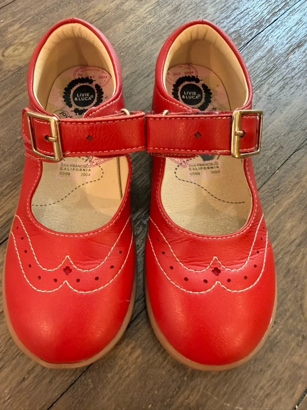 Livie & Luca Kids Size 1 Red Leather Mary Jane Shoes Scalloped Comfort Flats